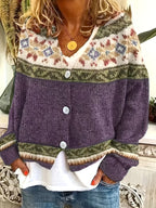 Women's Relaxed Knit Cardigan with Patterned Yoke