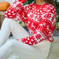 Women's Snowflake and Reindeer Knit Christmas Jumper - Red+white