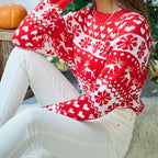 Women's Snowflake and Reindeer Knit Christmas Jumper - Red+white