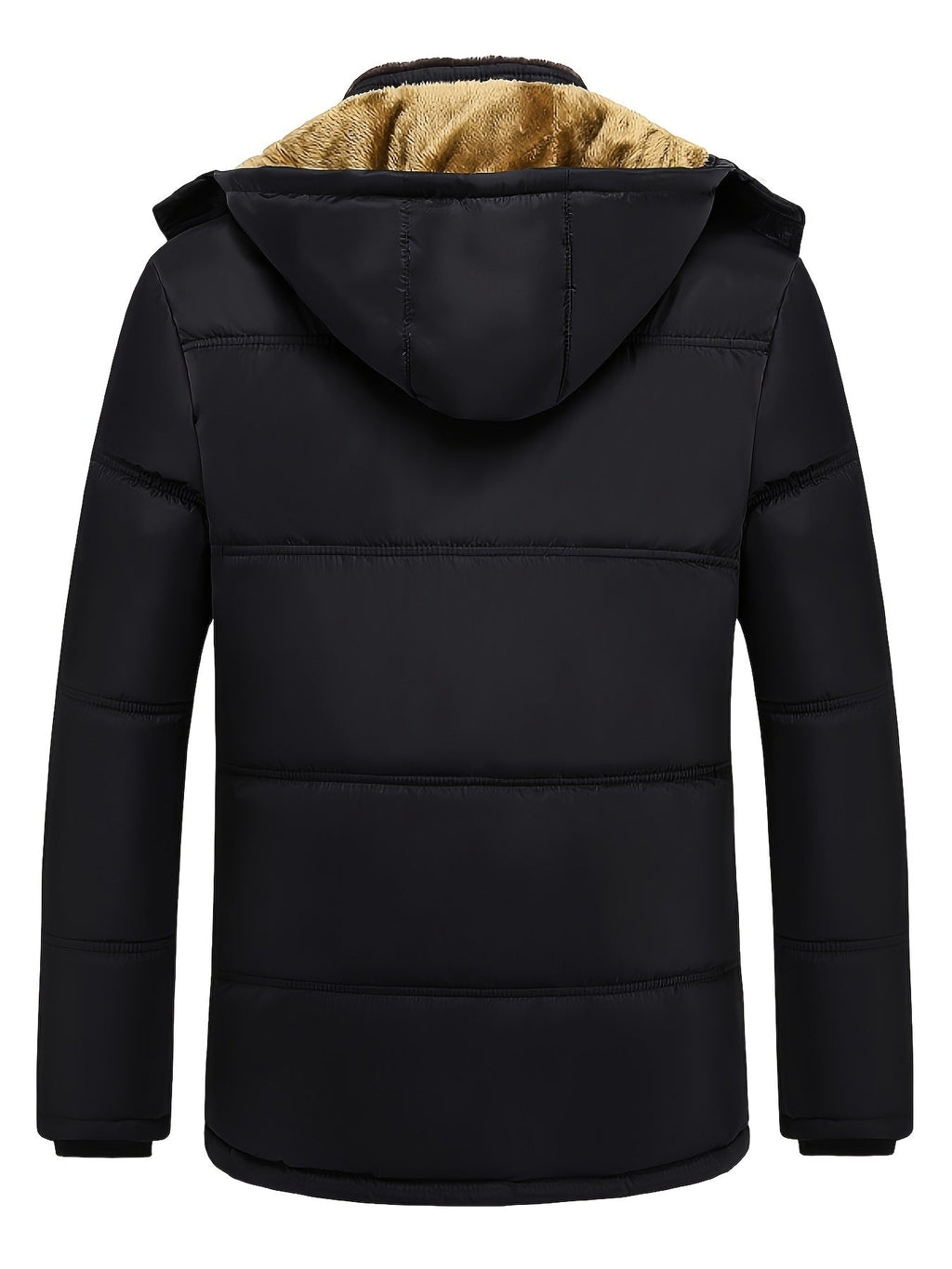 Women's Black Plush-Lined Insulated Hooded Winter Coat