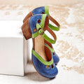 Women's Retro Perforated Buckle Strap Flats - Blue