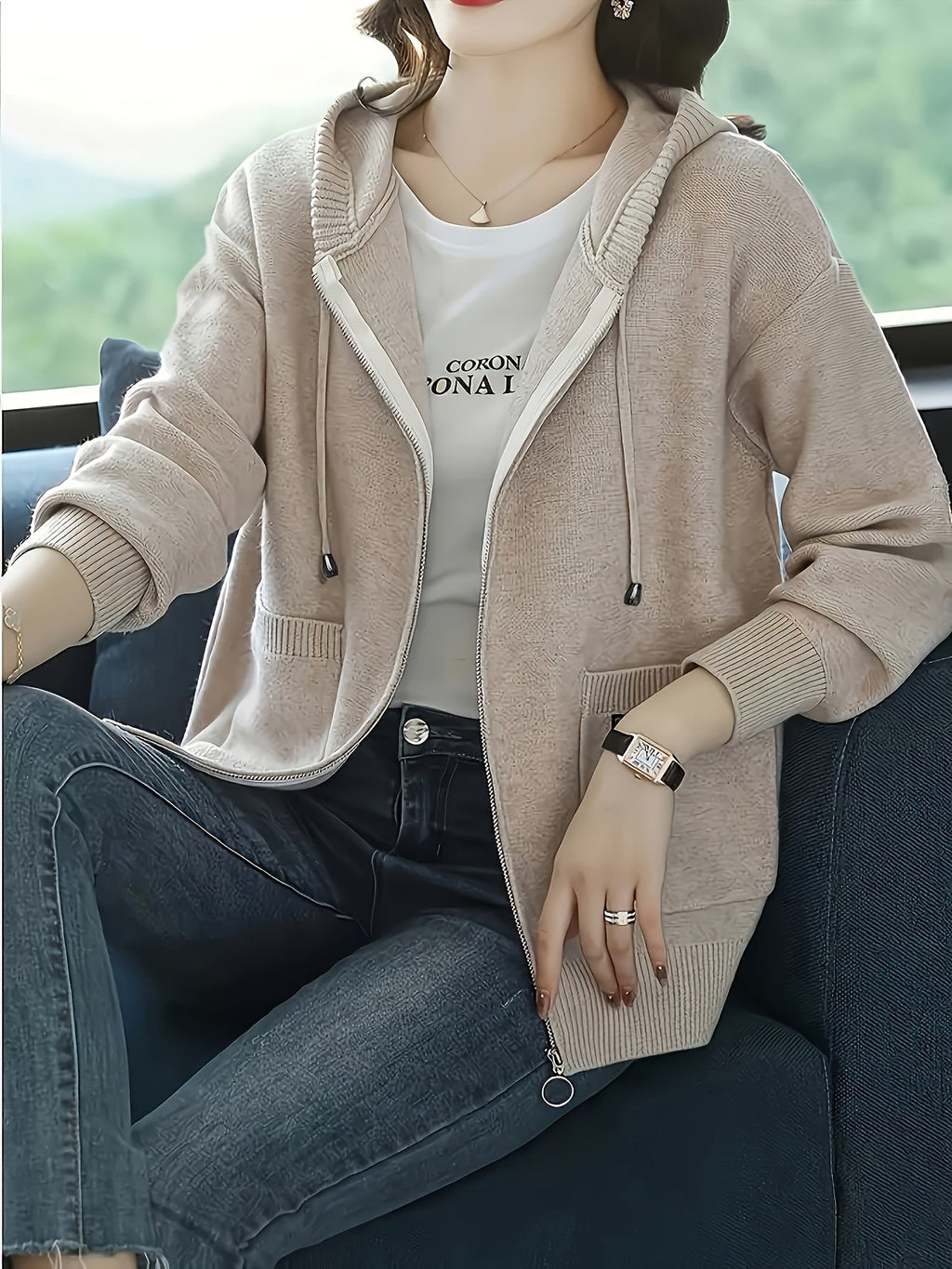 Women's Relaxed Full-Zip Knit Hoodie Cardigan