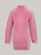 Women's Hip-Length Chunky Cable-Knit Roll-Neck Jumper