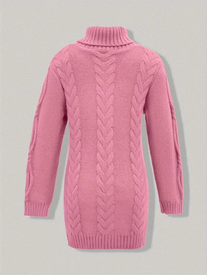 Women's Hip-Length Chunky Cable-Knit Roll-Neck Jumper