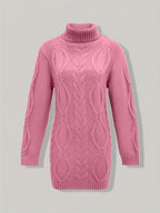 Women's Hip-Length Chunky Cable-Knit Roll-Neck Jumper