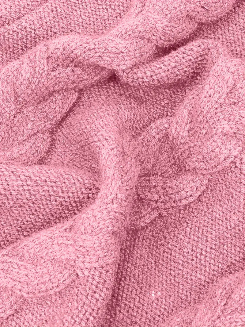 Women's Hip-Length Chunky Cable-Knit Roll-Neck Jumper