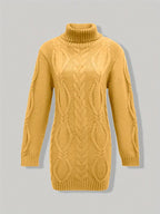 Women's Hip-Length Chunky Cable-Knit Roll-Neck Jumper
