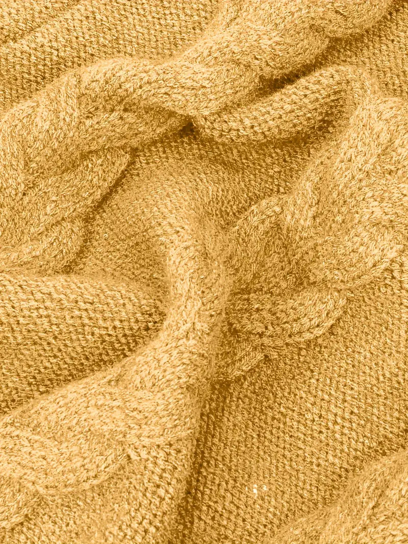Women's Hip-Length Chunky Cable-Knit Roll-Neck Jumper