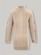 Women's Hip-Length Chunky Cable-Knit Roll-Neck Jumper