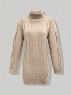 Women's Hip-Length Chunky Cable-Knit Roll-Neck Jumper