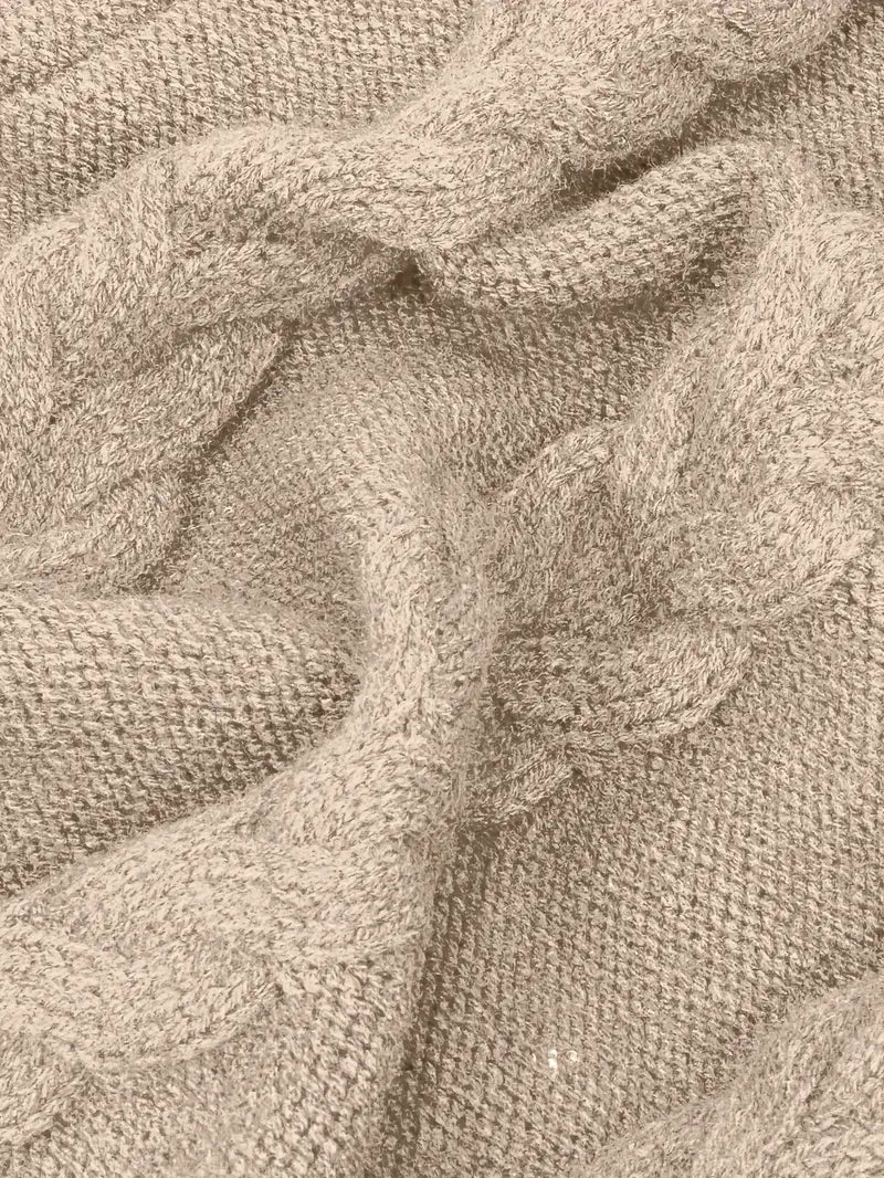 Women's Hip-Length Chunky Cable-Knit Roll-Neck Jumper