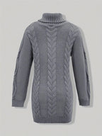 Women's Hip-Length Chunky Cable-Knit Roll-Neck Jumper