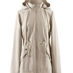 Women's Khaki Lightweight Hooded Jacket with Cinch Waist - Khaki