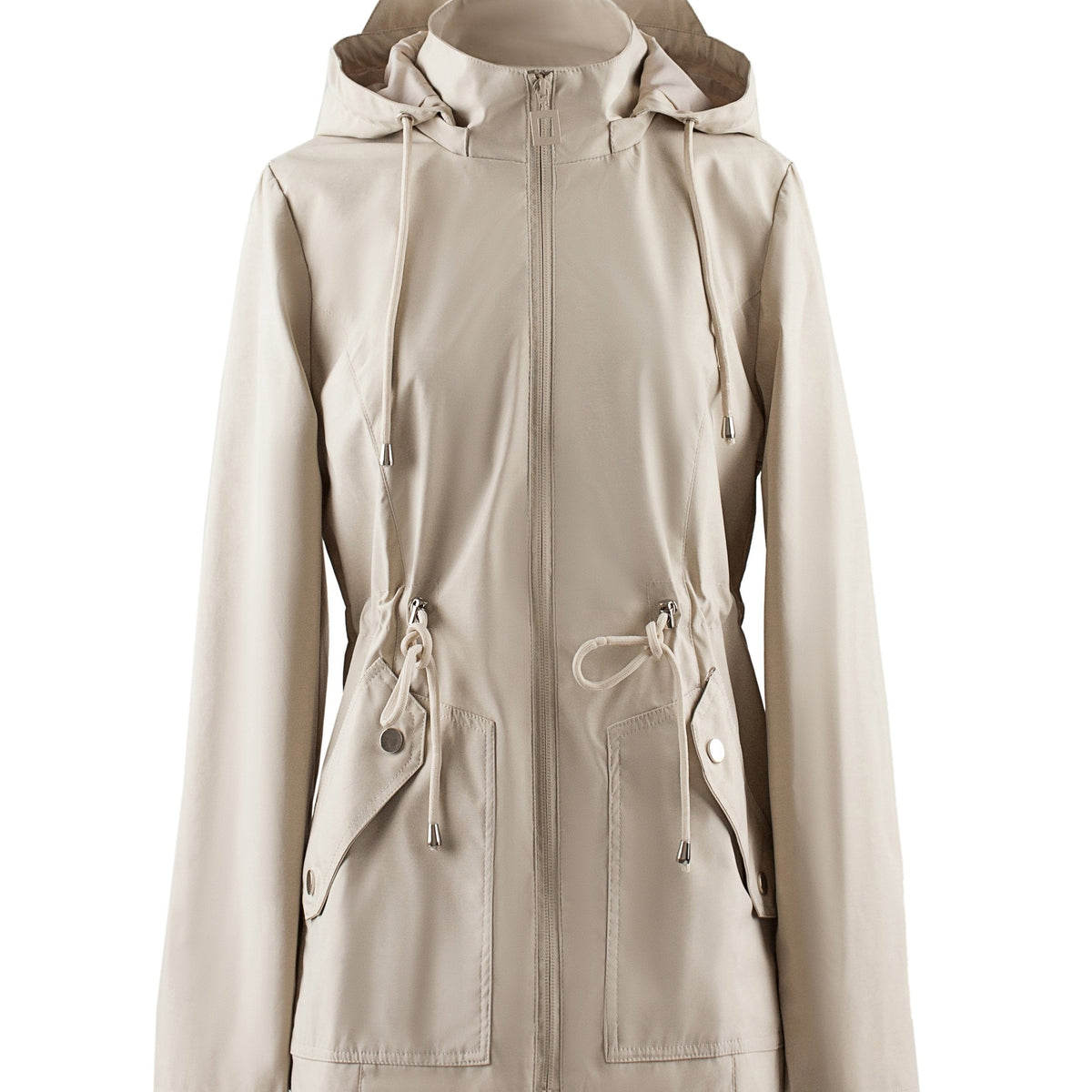 Women's Khaki Lightweight Hooded Jacket with Cinch Waist - Khaki