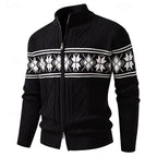 Women's Ribbed Knit Stand Collar Fair Isle Zip Cardigan - Black