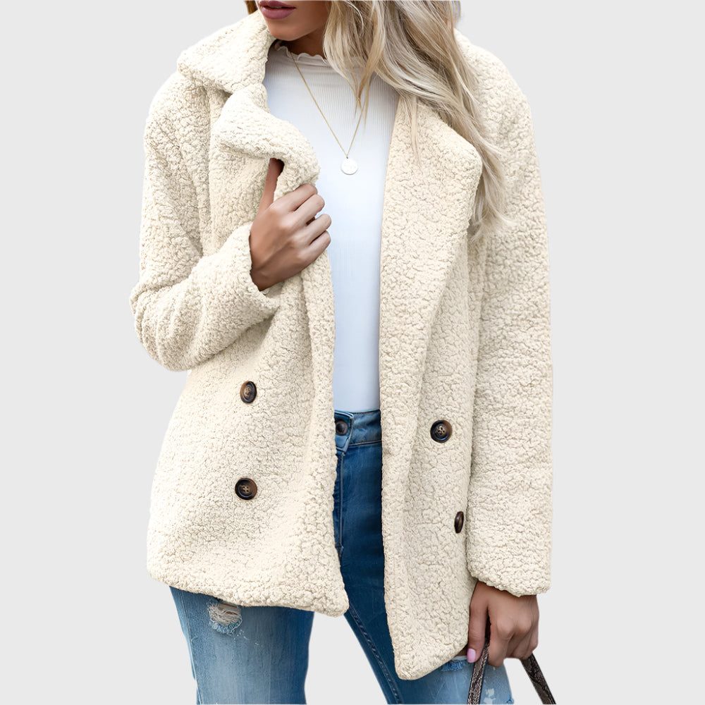 Women's Fuzzy Sherpa Notch Collar Double-Button Jacket