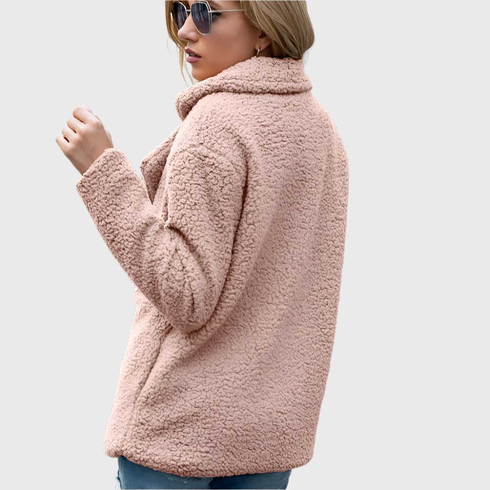 Women's Fuzzy Sherpa Notch Collar Double-Button Jacket
