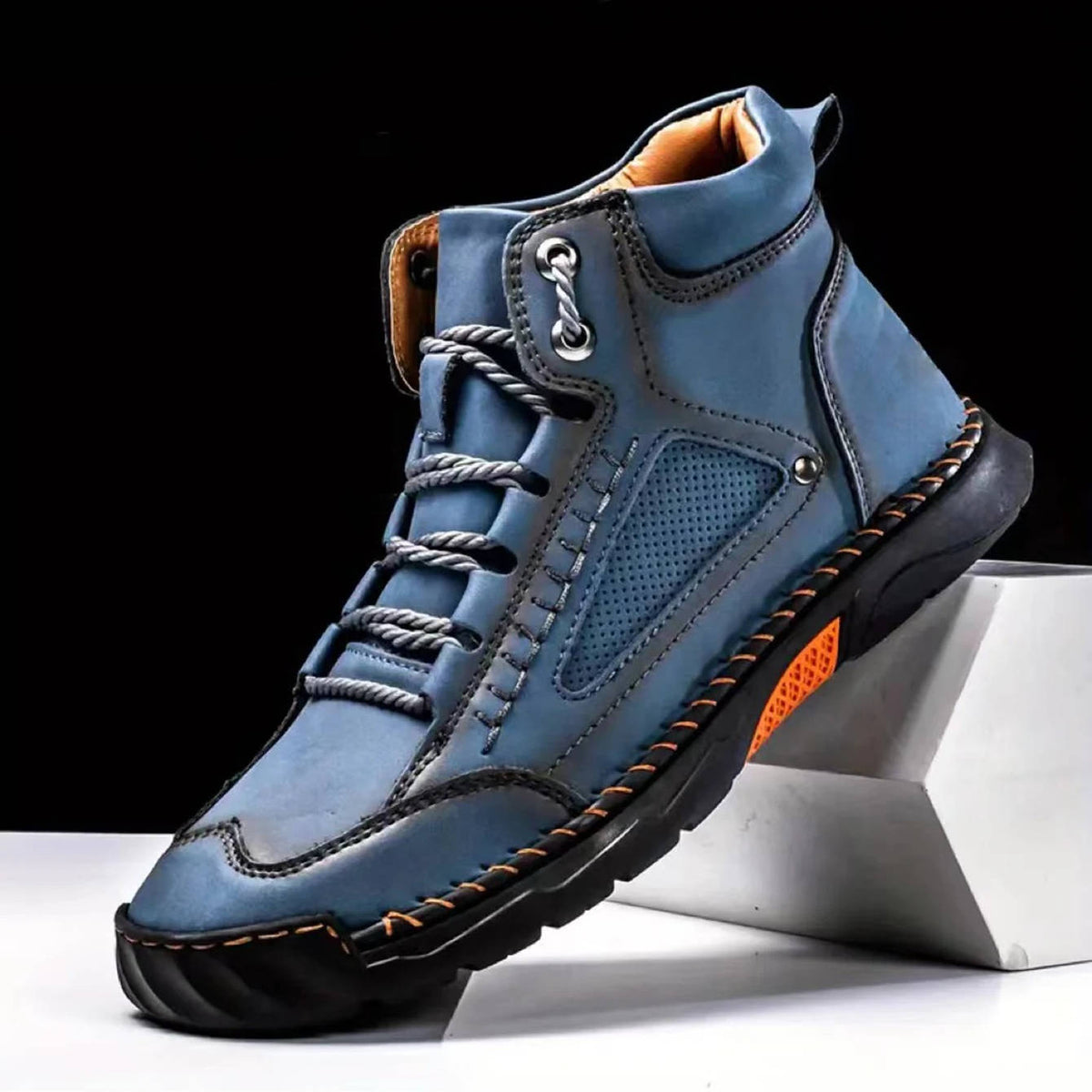 Men's Lace-Up Outdoor Ankle Boots with Hand-Stitched Detail