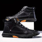 Men's Lace-Up Outdoor Ankle Boots with Hand-Stitched Detail – Black
