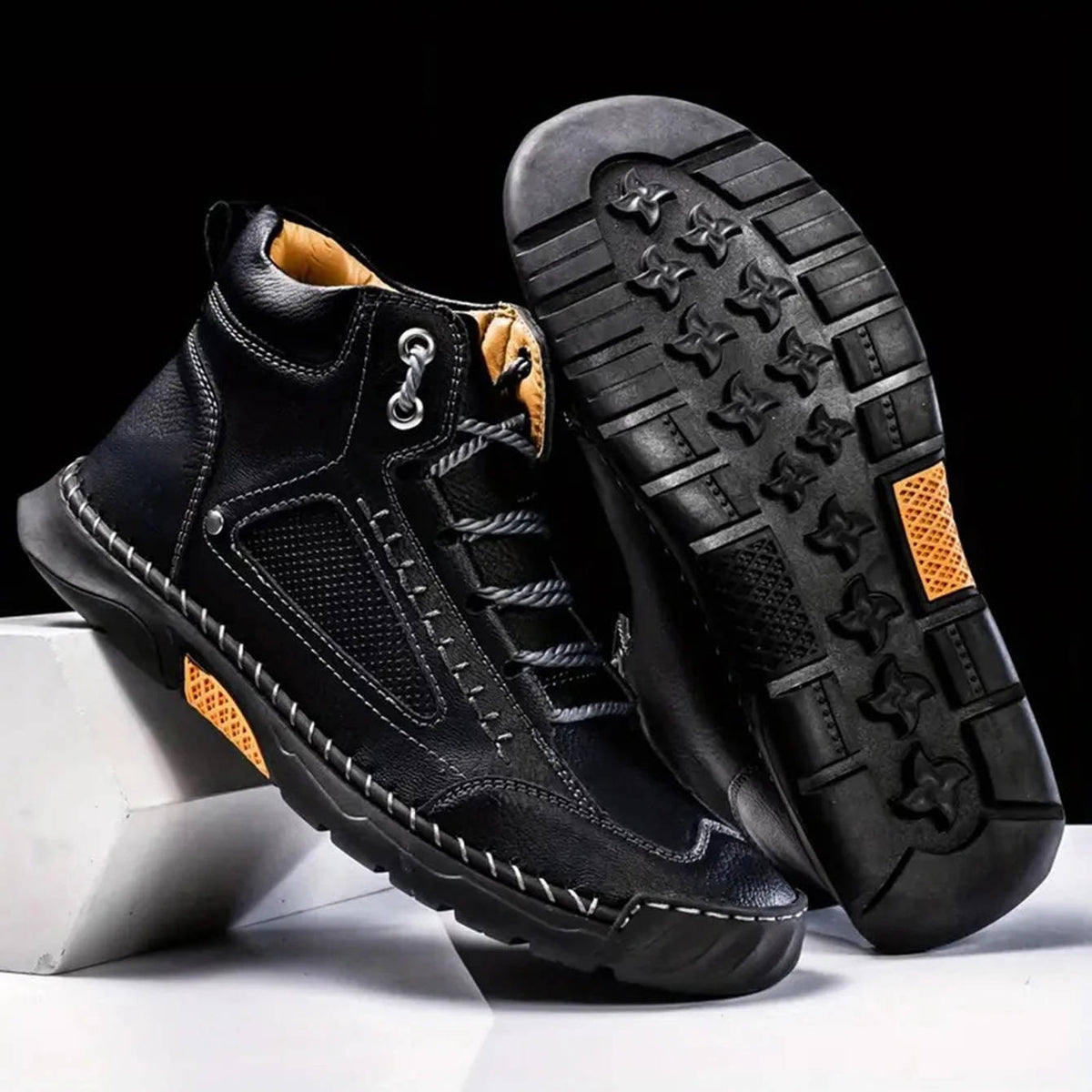 Men's Lace-Up Outdoor Ankle Boots with Hand-Stitched Detail