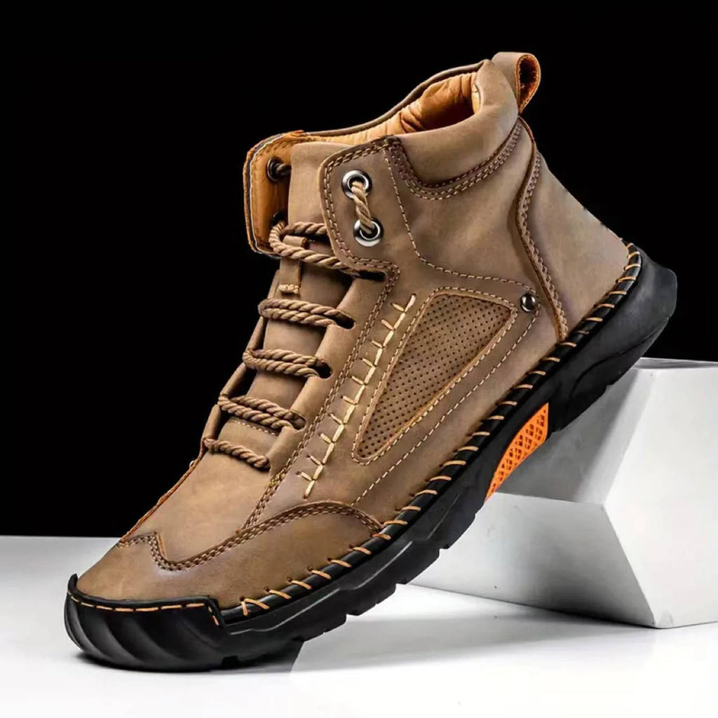 Men's Lace-Up Outdoor Ankle Boots with Hand-Stitched Detail