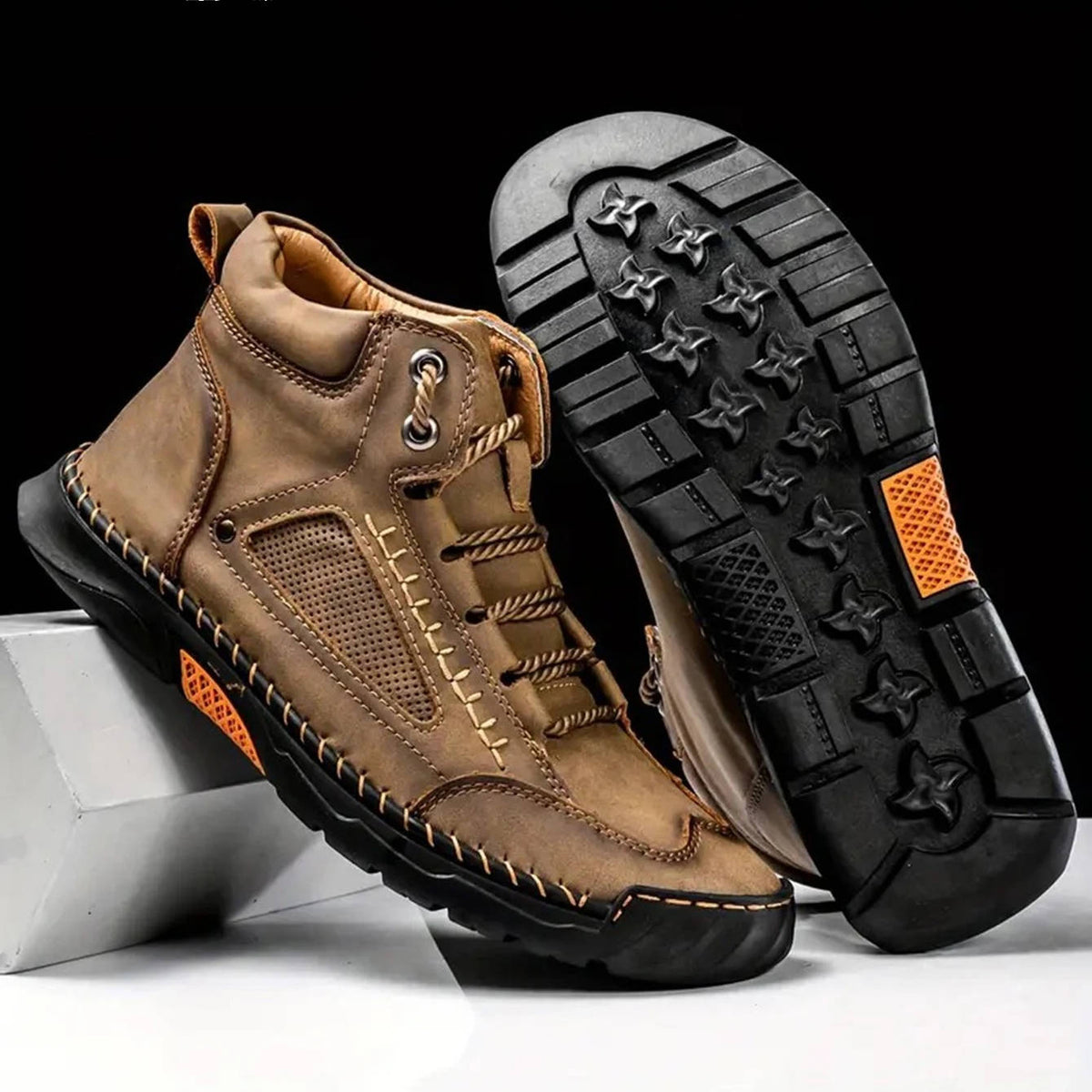 Men's Lace-Up Outdoor Ankle Boots with Hand-Stitched Detail