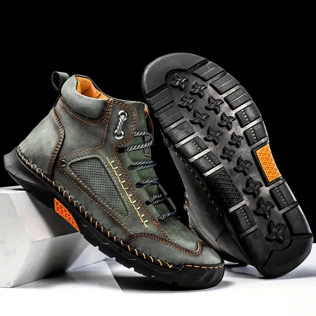 Men's Lace-Up Outdoor Ankle Boots with Hand-Stitched Detail