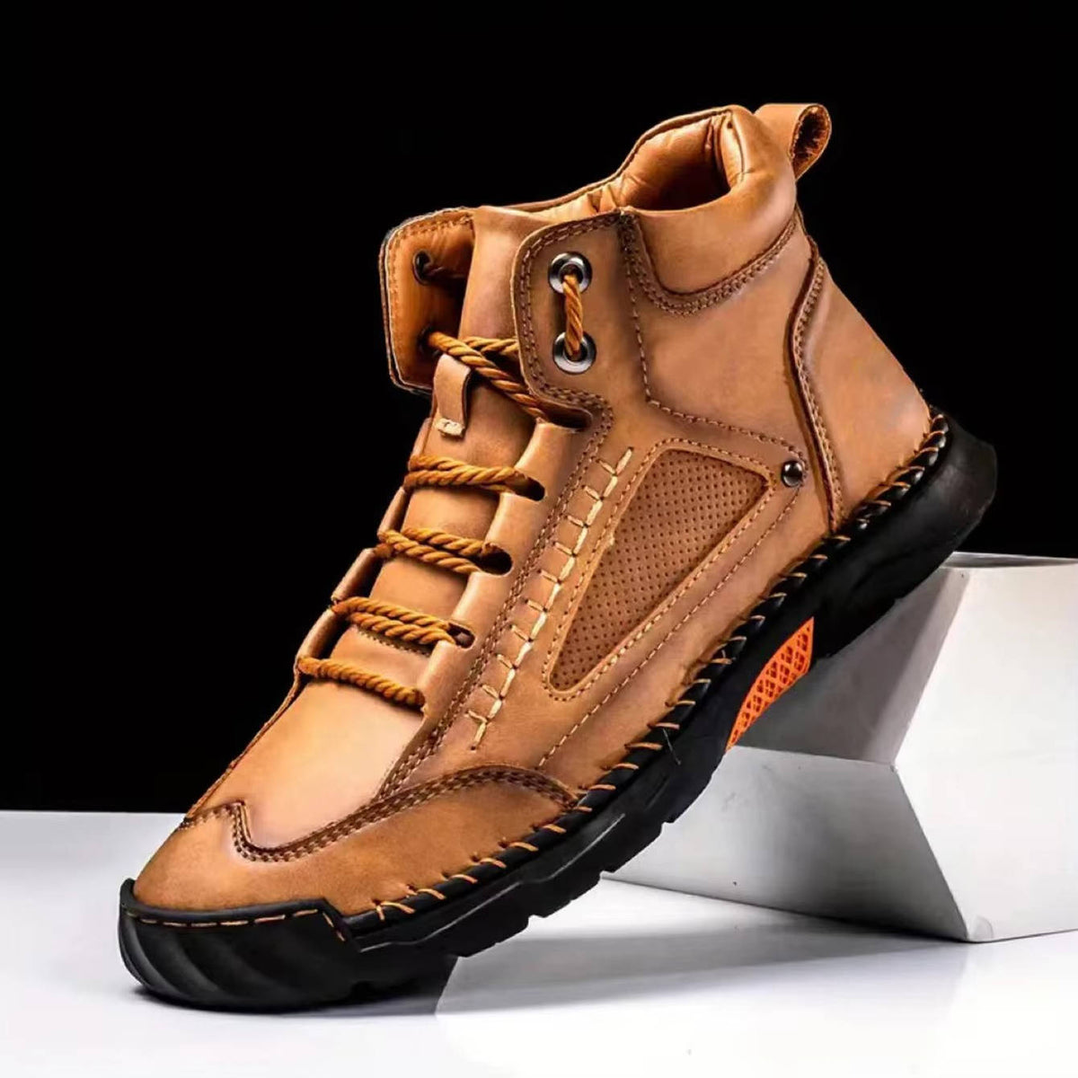 Men's Lace-Up Outdoor Ankle Boots with Hand-Stitched Detail