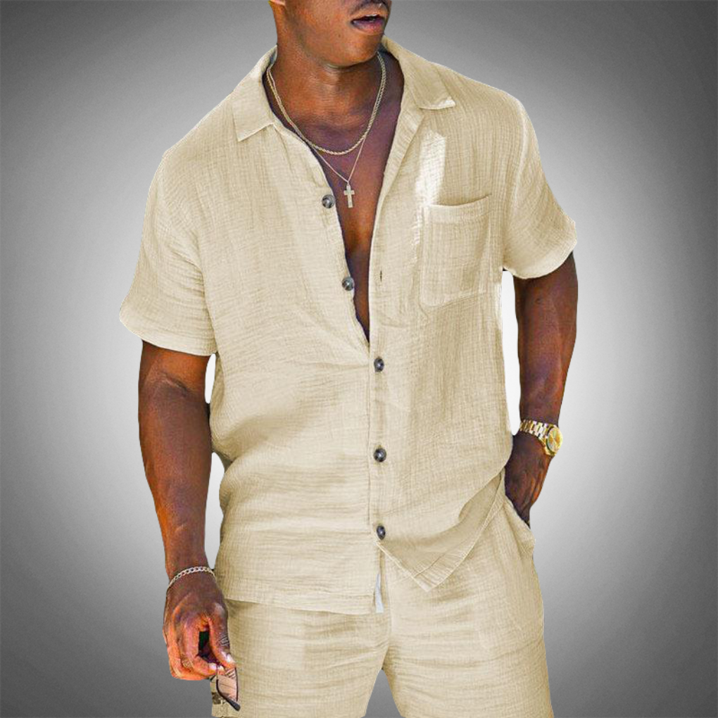 Men's Relaxed Linen Shirt and Trousers Co-ord Set – Beige