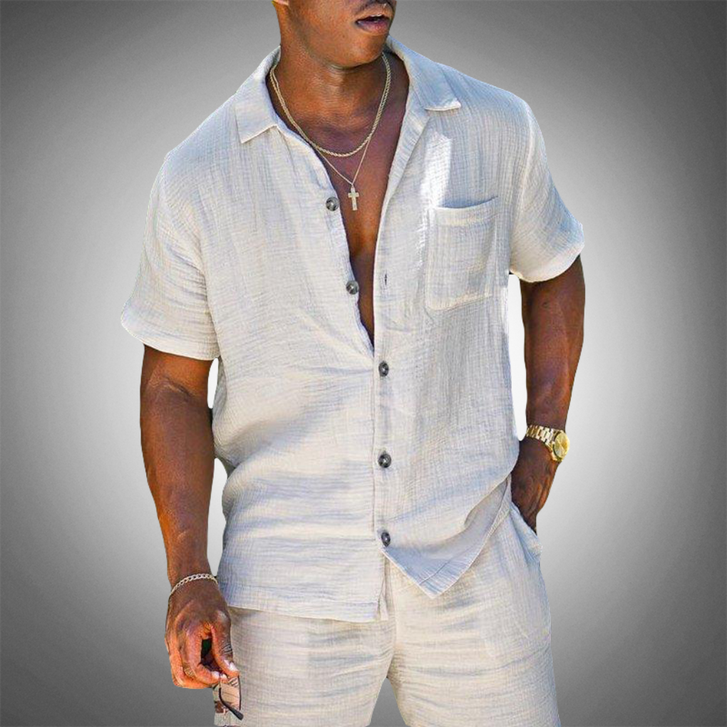 Men's Relaxed Linen Shirt and Trousers Co-ord Set – White