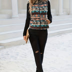 Women's Blue Patterned Zip-Front Gilet - Blue