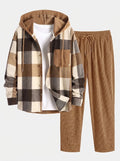Men's Hooded Flannel Shirt and Cord Trousers Co-ord – Light Brown