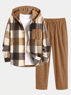 Men's Hooded Flannel Shirt and Cord Trousers Co-ord – Light Brown