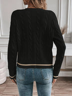 Women's Open Front Cable-Knit Cardigan with Button Detail