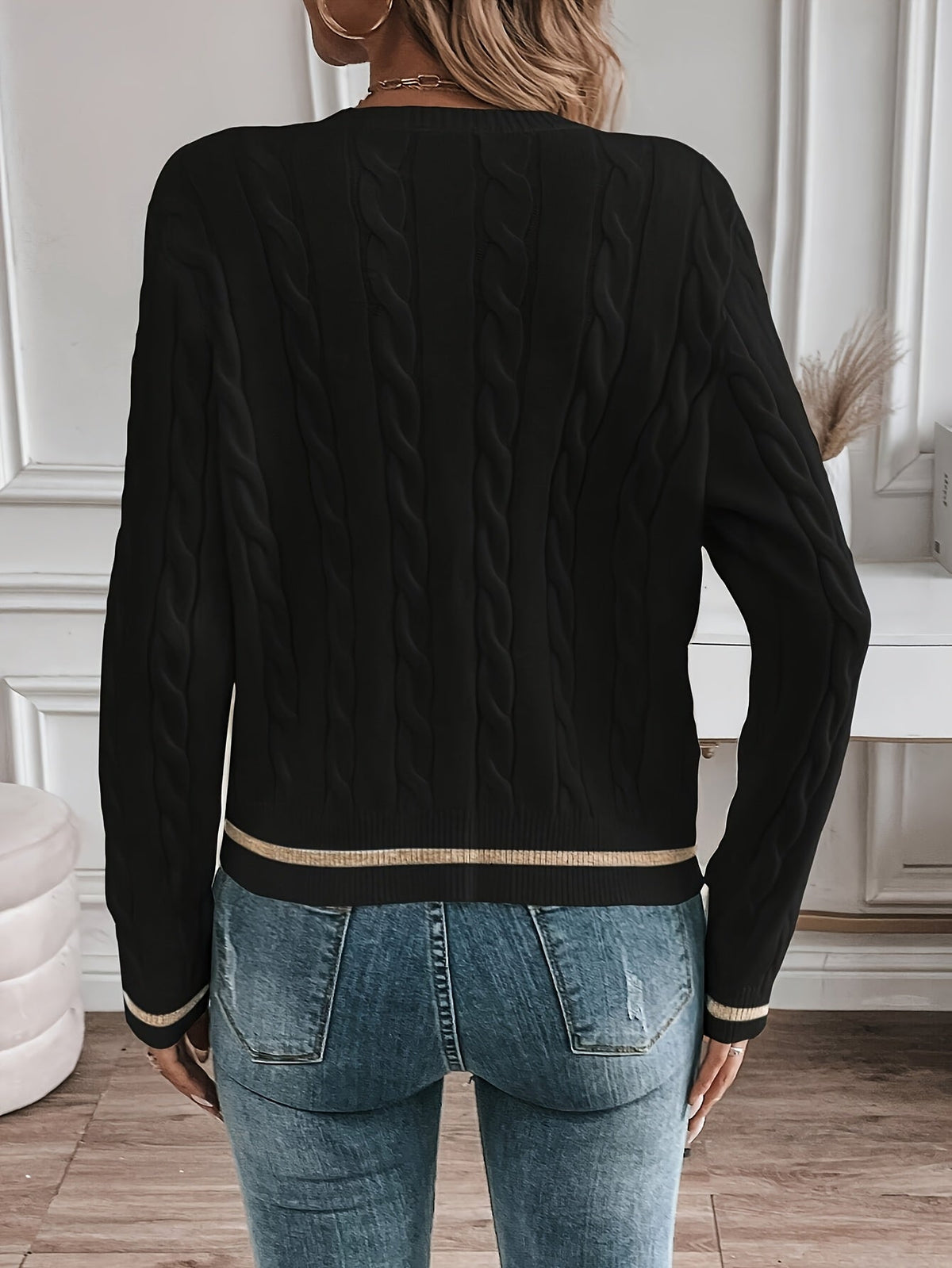Women's Open Front Cable-Knit Cardigan with Button Detail