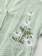 Women's Embroidered Flower Knit Cardigan with Pockets