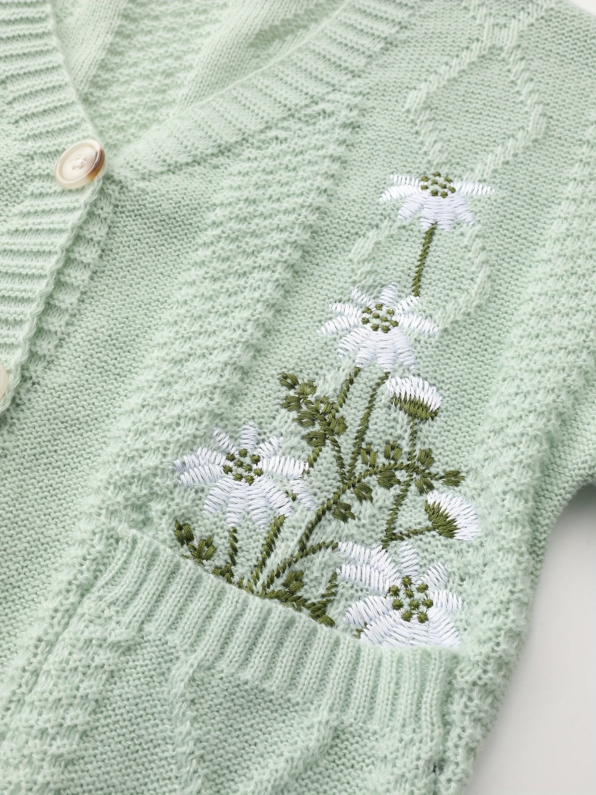 Women's Embroidered Flower Knit Cardigan with Pockets