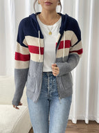 Women's Ribbed Knit Zip-Through Hooded Cardigan