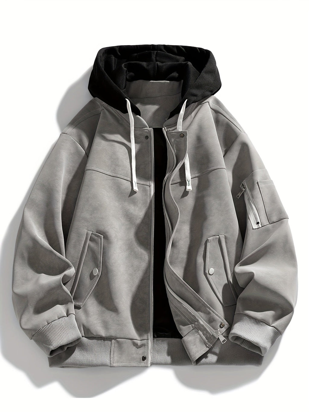 Women's Relaxed Drawstring Hood Jacket with Sleeve Pocket