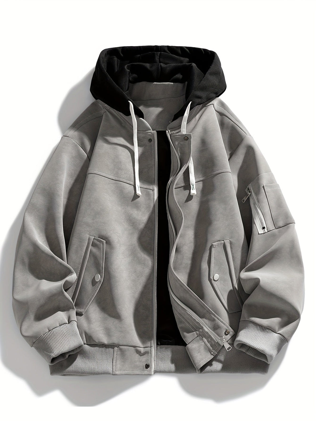 Women's Relaxed Drawstring Hood Jacket with Sleeve Pocket