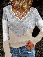 Women's Two-Tone V-Neck Knit Jumper