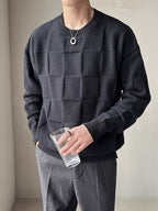 Women's Raised Check Knit Crew Neck Jumper