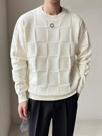 Women's Raised Check Knit Crew Neck Jumper
