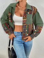 Women's Mixed Print Textured Button Jacket