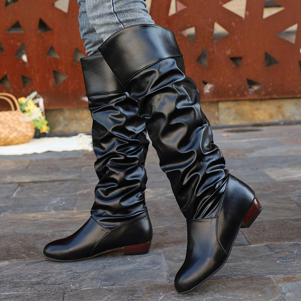Women's Round Toe Knee-High Boots with Relaxed Drape