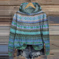 Women's Hip-Length Fair Isle Knit Hoodie - Blue