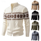 Women's Ribbed Knit Stand Collar Fair Isle Zip Cardigan
