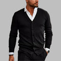 Men's Lightweight V-Neck Button-Front Knitted Cardigan – Black
