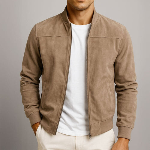Men's Between-Season Suede Bomber Jacket in a Slim Cut – Brown