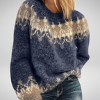 Women's Relaxed Chunky Knit Jumper with Fair Isle Yoke